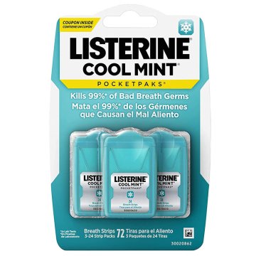 Listerine Komplet trakov za osvežitev daha, , žepni paketi, proti halitozi in slabemu zadahu, 3 x 24 trakov