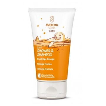 Weleda 2 v 1 gel za prhanje in šampon za otroke z vlažilnim oljem susana, okus pomaranče, 150 ml
