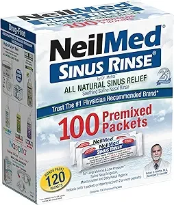 NeilMed Vrečke s fiziološko raztopino za izpiranje nosu, , polnilo za izpiranje sinusov, vnaprej mešane polnilne tekočine, 100 vrečk