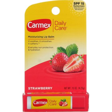 Carmex Balzam za ustnice, , dnevna nega z okusom jagode, zaščita pred soncem SPF 15, hidratacija, 4,25 g