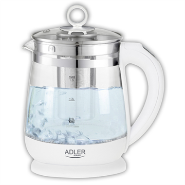 Adler | Grelnik vode | AD 1299 | Električni | 2200 W | 1,5 l | Steklo/nerjaveče jeklo | 360° vrtljivo podnožje | Bela