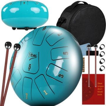 V-TONE VBJ 8-11 C jekleni boben z jezičkom, handpan, dežni boben, 8-palčni, 11-tonski boben, kovček za palčke, pokrovčki za prste
