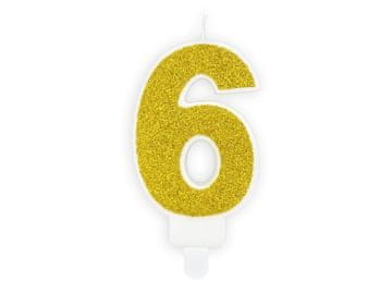 PartyDeco Rojstnodnevna sveča, številka 6, zlata