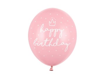 PartyDeco Rožnati baloni za rojstni dan, Happy Birthday 30 cm, 6 kosov.