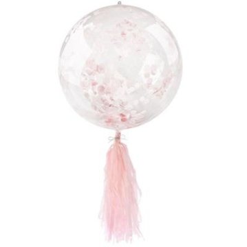 ARPEX Prozoren balon z roza in rdečimi konfeti in resicami, 45 cm
