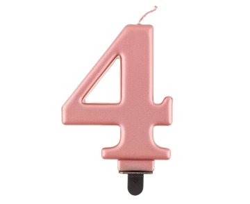Svečka številka 4, kovinska, rožnato zlata, 8 cm
