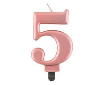 Svečka številka 5, kovinska rožnato zlata, 8 cm