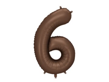 PartyDeco Folija balon številka "6" - 86 cm, moka, rjava, saten