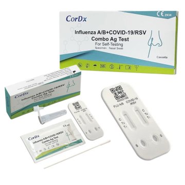 CorDx 4-v-1 kombinirani test, test brisa za RSV, gripo A, gripo B, SARS-CoV, za samotestiranje, 1 kos.