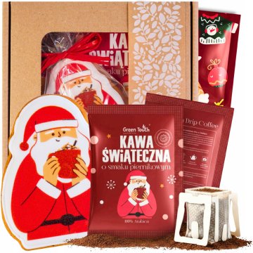 DARILNI SET BOŽIČNO DARILO ZA NIKOLAJŠA KAVA ŠKATLA ZA ČAJ Z MEDENJAKI
