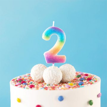 PartyPal Svečka za torto številka 2 Two Rainbow Two z bleščicami