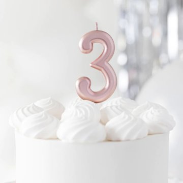 PartyPal Svečka za torto številka 3 Tri Tri Rose Gold Pink