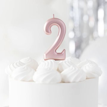 PartyPal Svečka za torto številka 2 Two Two Rose Gold Pink
