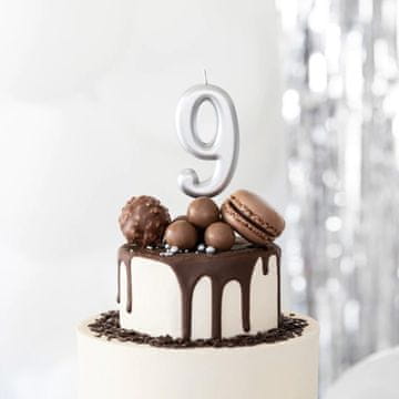 PartyPal Svečka za torto številka 9 Nine Nine Silver