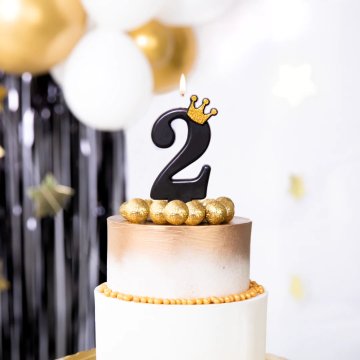 PartyPal Svečka za torto številka 2 dve črni z bleščečo krono