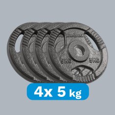 Rebel Komplet uteži iz litega železa 4x5 kg, luknja 51 mm, plošča z ročaji