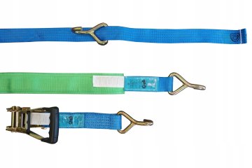 ONTEX Varnostni pas Lohr 3,5 m/50 mm/4 t 3-točkovni, moder, 350 Dan, "gumijast ročaj", z "J" kavljem, zelena cev