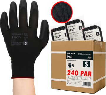MERCATOR MEDICAL Delovne rokavice MERCATOR Tech črne+črne iz PU - S - 240 parov