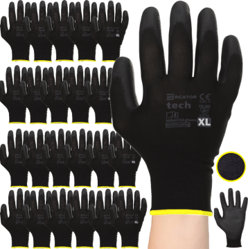 Delovne rokavice Tech črne+črne iz poliuretana - XL - 120 parov