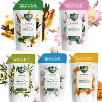AURA Komplet 5 x 1000 ml mila za roke Care, polnilo MIX
