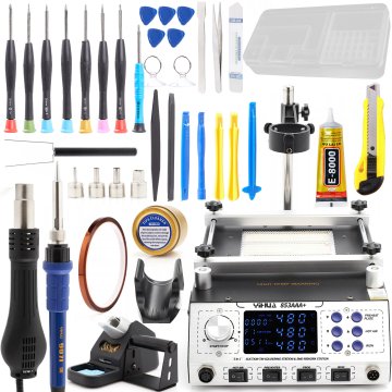 Spajkalna postaja Yihua 853AAA+ 3-v-1 + komplet orodij za popravilo GSM naprav 25-v-1 + dvojna škatla + lepilo E-8000 110 ml + nož + kapton