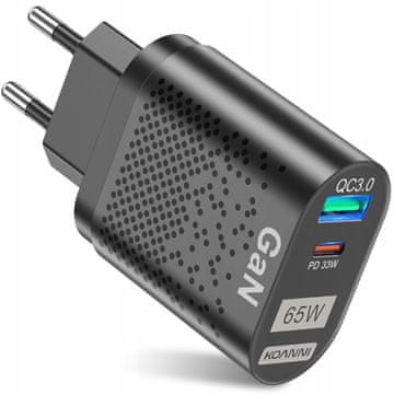 HITRO POLNJENJE 3.0 ZMOGLJIV USB STENSKI POLNILEC QC + PD 65W GaN
