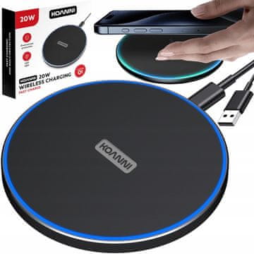 Brezžični indukcijski polnilnik 20W LED + 1M kabel USB-C