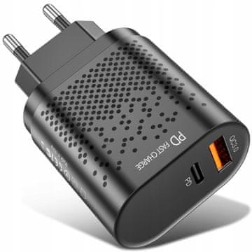HITRO POLNJENJE 3.0 ZMOGLJIV STENSKI POLNILEC USB + PD 20W la16_ČRNA