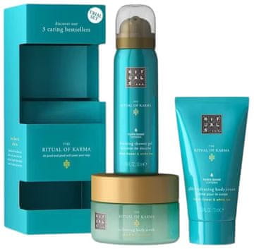 Rituals The Ritual Of Karma Preizkusni set gel za prhanje 50 ml + piling za telo 125 g + krema za telo 70 ml (8719134185263 / 8719134205466)