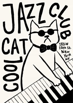 Poster 50x70 cm Smešna mačka Kul mačka Jazz klub