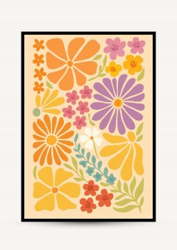Plakat 21x30 cm barvito cvetje retro vintage rastlinska dekoracija A4