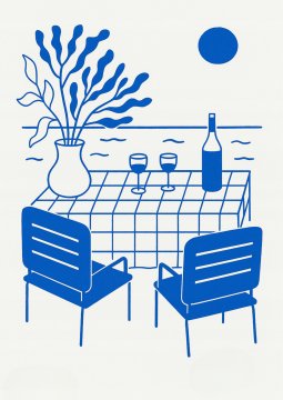 Plakat 20x31 cm minimalističen poletni vinski teraso morske počitnice moder A4