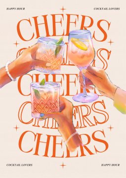 Plakat pijače Cheers 50x70 cm, idealen za kuhinjo, bar, zabavo
