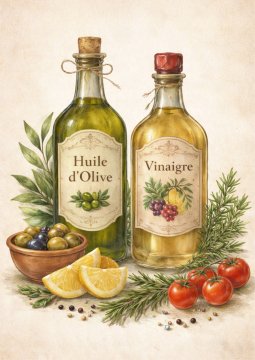Plakat 50x70 cm za kuhinjo Oljčno olje in kis, vintage olivno olje in kis