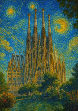 Poster Barcelona v slogu Van Gogha 30x40 cm