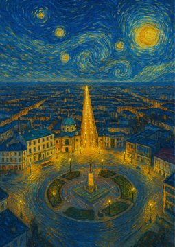Plakat 30x40 cm ŁÓDŹ v slogu Van Gogha