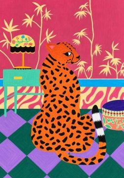 Plakat 30x40 cm Leopard barvit retro mačka eklektična dekoracija