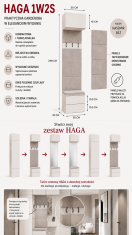 HAGA 1W2S Garderobna omara, 2 predala, obešalnik, za hodnik, kašmir bež, 238x50x35