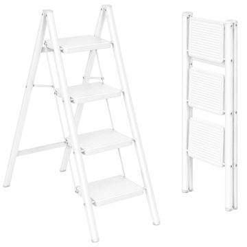 Gockowiak EASYSTEP kovinska lestev s 4 stopnicami, zložljiva, BELA