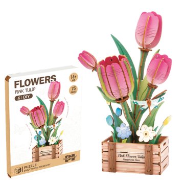 3D lesena sestavljanka - Tulipani v škatli