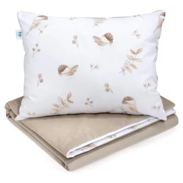 Bird Posteljnina s polnilom - odeja 75×100 in vzglavnik 30×40 - cappuccino - bombaž/žamet