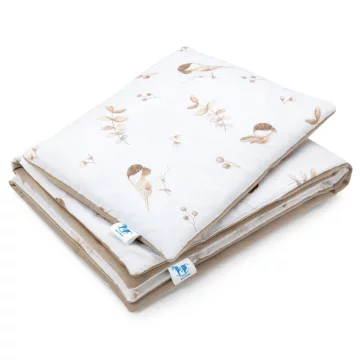 Bird Posteljnina s polnilom - odeja 55×75 in vzglavnik 25×35 - cappuccino - bombaž/žamet PROMO