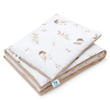 Bird Posteljnina s polnilom - odeja 55×75 in vzglavnik 25×35 - cappuccino - bombaž