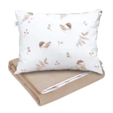 Bird Posteljnina s polnilom - odeja 75×100 in vzglavnik 30×40 - cappuccino - bombaž