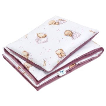 Posteljnina s polnilom - odeja 55×75 in vzglavnik 25×35 - Bel spalni medvedek - bombaž/žamet