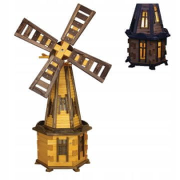 Velika lesena vrtna vetrnica s solarno LED osvetlitvijo