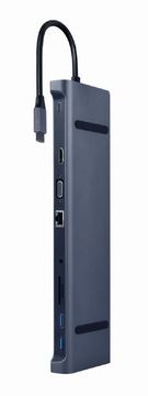 HUB Gembird USB-C Hub z PD, GbE, VGA, HDMI, 3xUSB 3.1, čitalnik kartic SD
