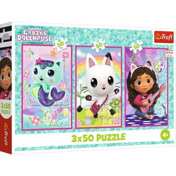 Northix Komplet sestavljank Gabby s Dollhouse 3x50 kosov zabava za otroke