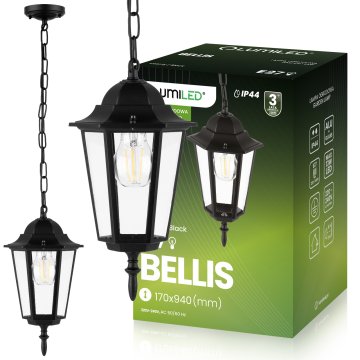 LUMILED Zunanja vrtna viseča svetilka E27 LANTERN črna BELLIS