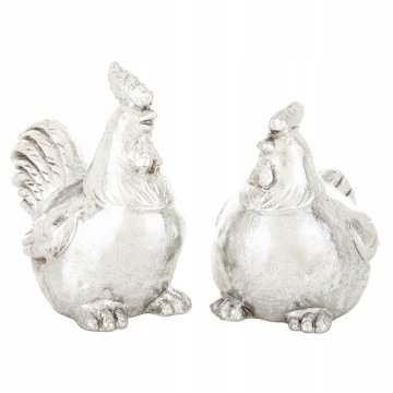 2 kosa velikonočne figurice petelina in kokoši 12x7,5x12 srebrne